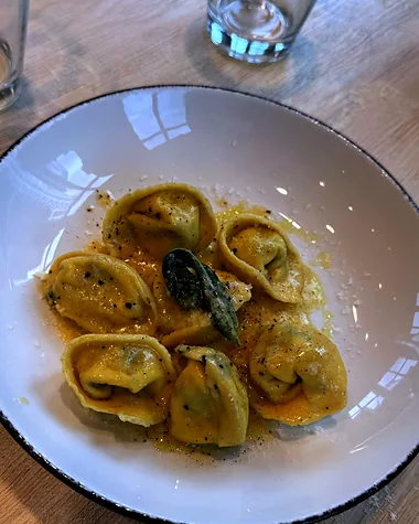 Tortellini in brown butter with crisped sage leaves and cracked pepper